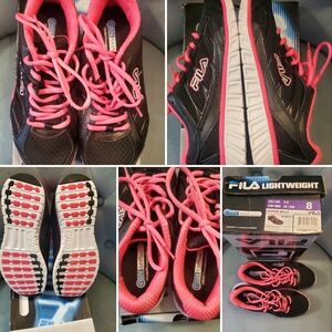 Fila Women's Black and Pink Lightweight Athletic Sneakers